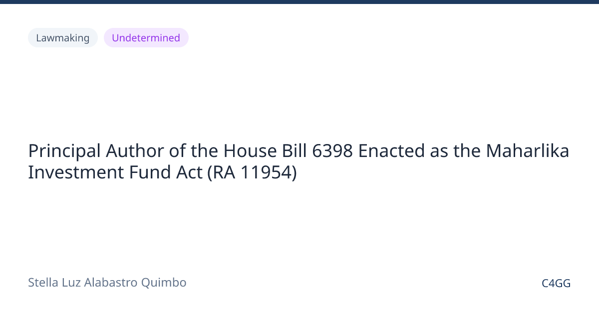 Principal Author of the House Bill 6398 Enacted as the Maharlika ...